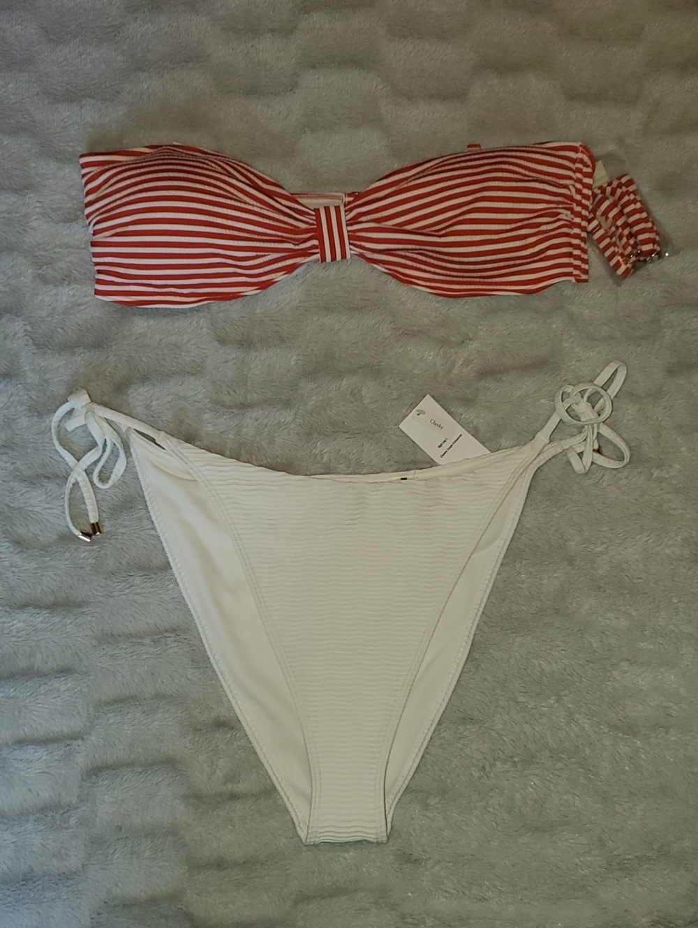 NWT Abercrombie & Fitch Striped Bikini Top with Solid White Bottom Size XL - Picture 12 of 12